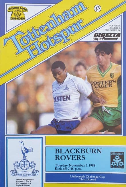 Tottenham Hotspur v Blackburn, Littlewoods Cup (1988, Nov 1st)