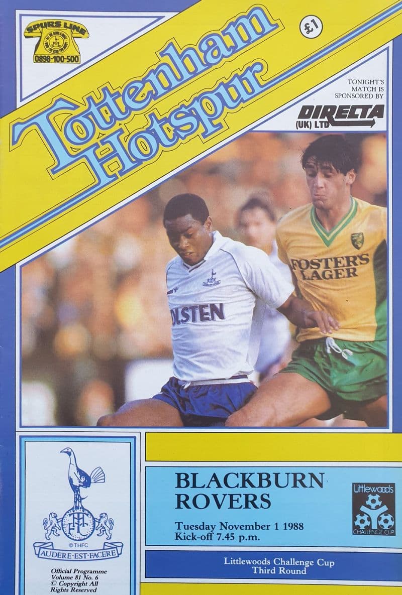 Tottenham Hotspur v Blackburn, Littlewoods Cup (1988, Nov 1st)