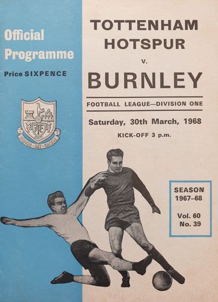 Tottenham Hotspur v Burnley, Div 1 (1968, Mar 30th)