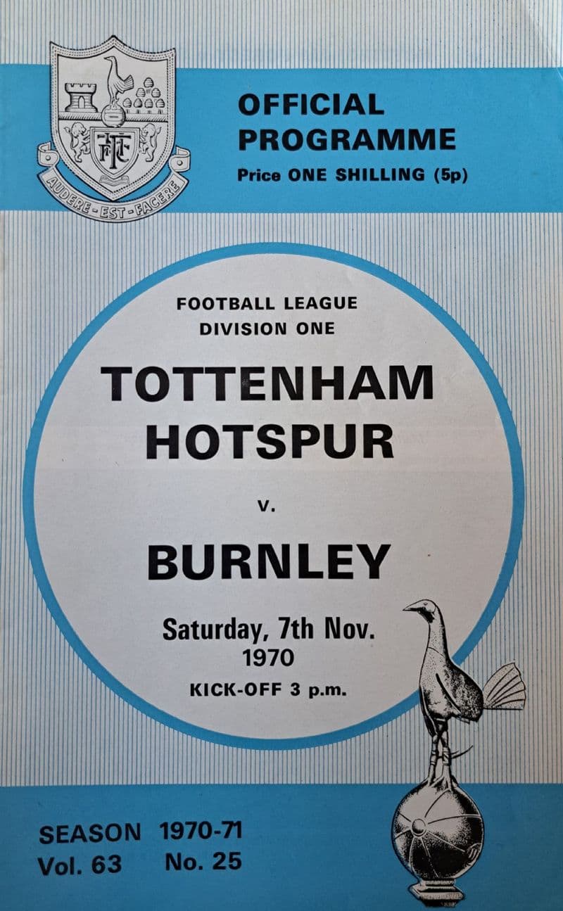 Tottenham Hotspur v Burnley, Div 1 (1970, Nov 7th)
