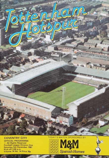 Tottenham Hotspur v Coventry, Div 1 (1981, Dec 5th)