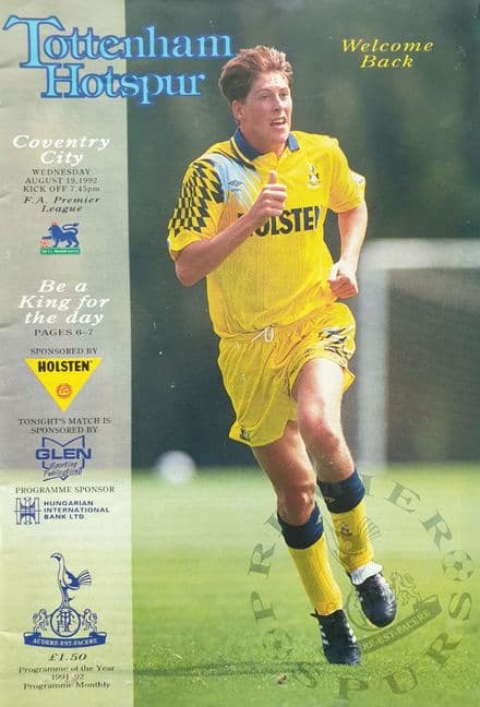 Tottenham Hotspur v Coventry, Prem (1992, Aug 19th)