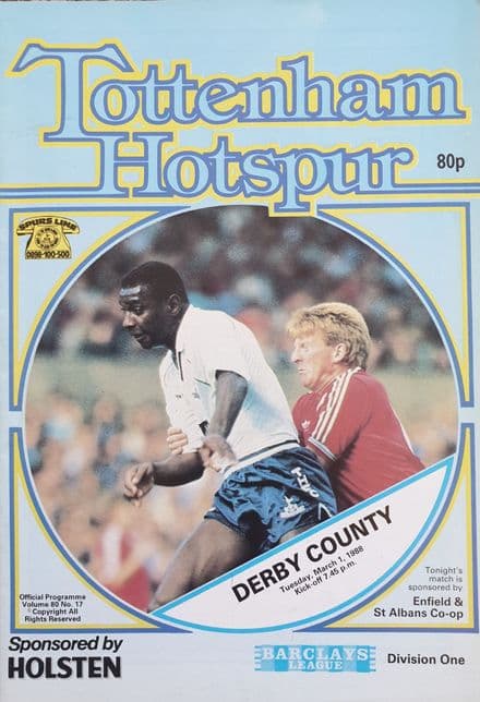 Tottenham Hotspur v Derby, Div 1 (1988, Mar 1st)