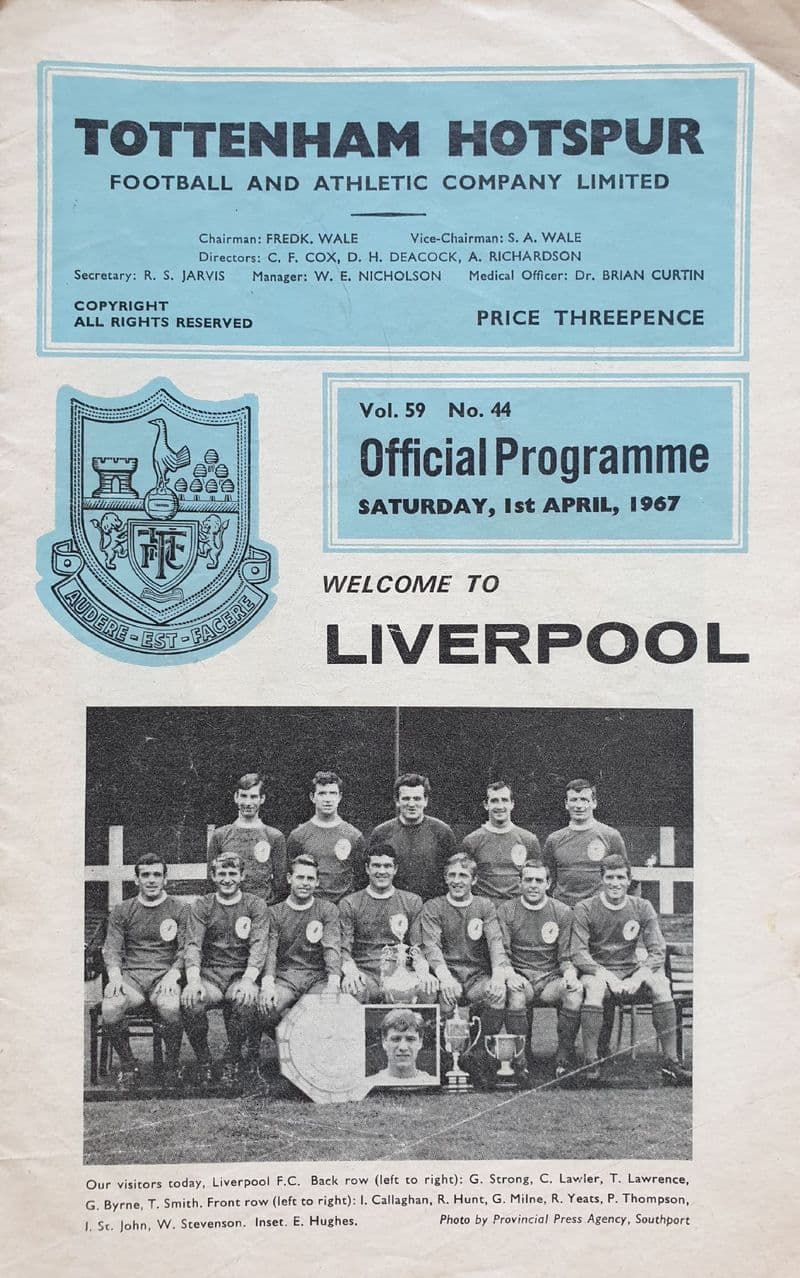 Tottenham Hotspur v Liverpool, Div 1 (1967, Apr 1st)