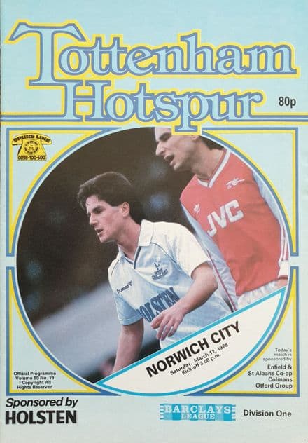 Tottenham Hotspur v Norwich, Div 1 (1988, Mar 12th)