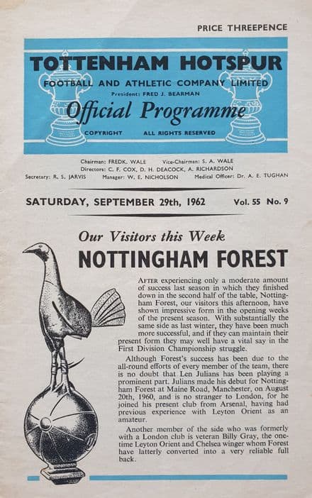 Tottenham Hotspur v Nottingham Forest, Div 1 (1962, Sep 29th)