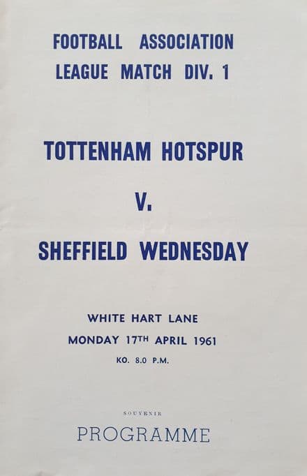 Tottenham Hotspur v Sheffield Wed, Div 1 (1961, Apr 17th) Pirate Copy