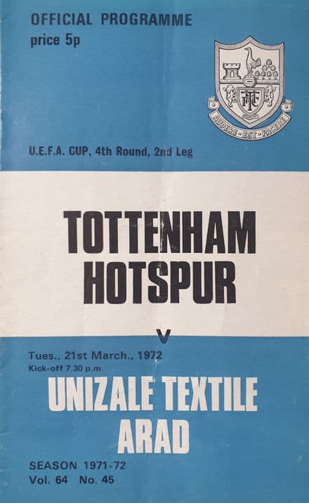 Tottenham Hotspur v Unizale Textile Arad, UEFA Cup (1972, Mar 21st)
