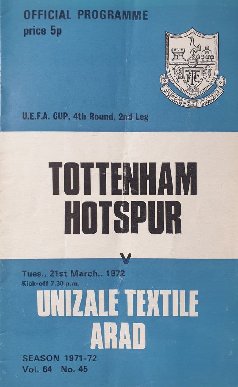 Tottenham Hotspur v Unizale Textile Arad, UEFA Cup (1972, Mar 21st)