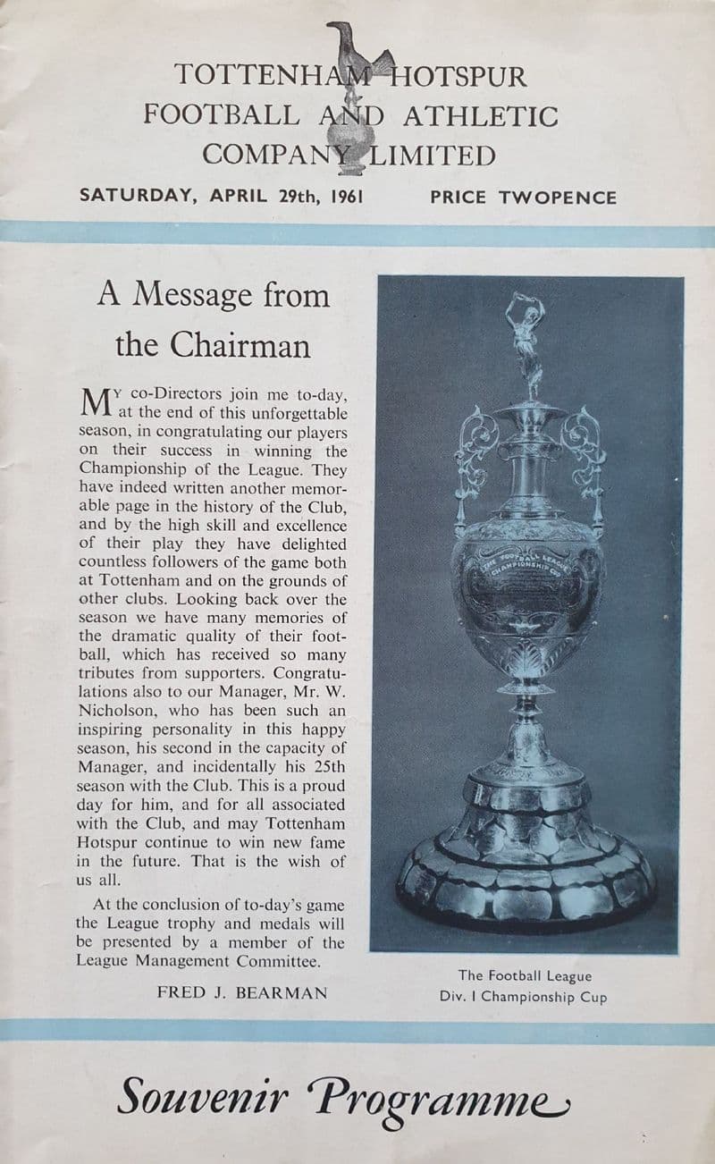 Tottenham Hotspur v WBA, Div 1 (1961, Apr 29th)