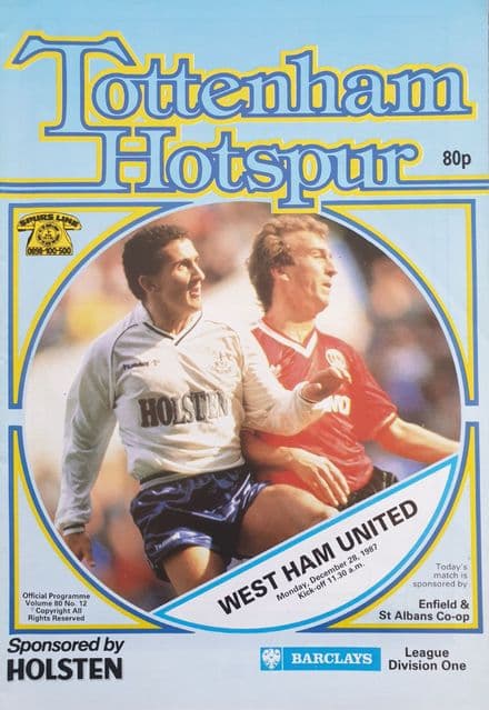 Tottenham Hotspur v West Ham, Div 1 (1987, Dec 28th)