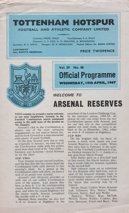 Tottenham v Arsenal, Combination (1967, Apr 19th)