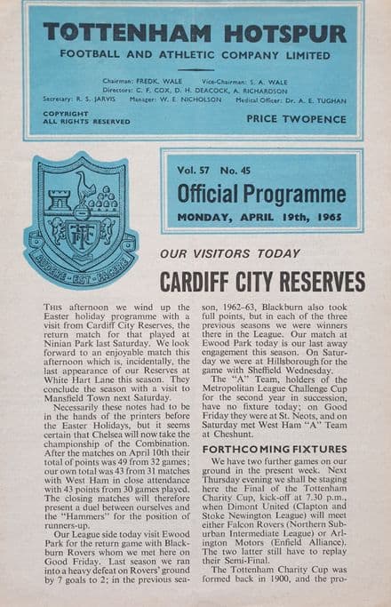 Tottenham v Cardiff, Combination (1965, Apr 19th)