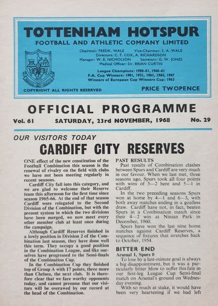 Tottenham v Cardiff, Combination (1968, Nov 23rd)
