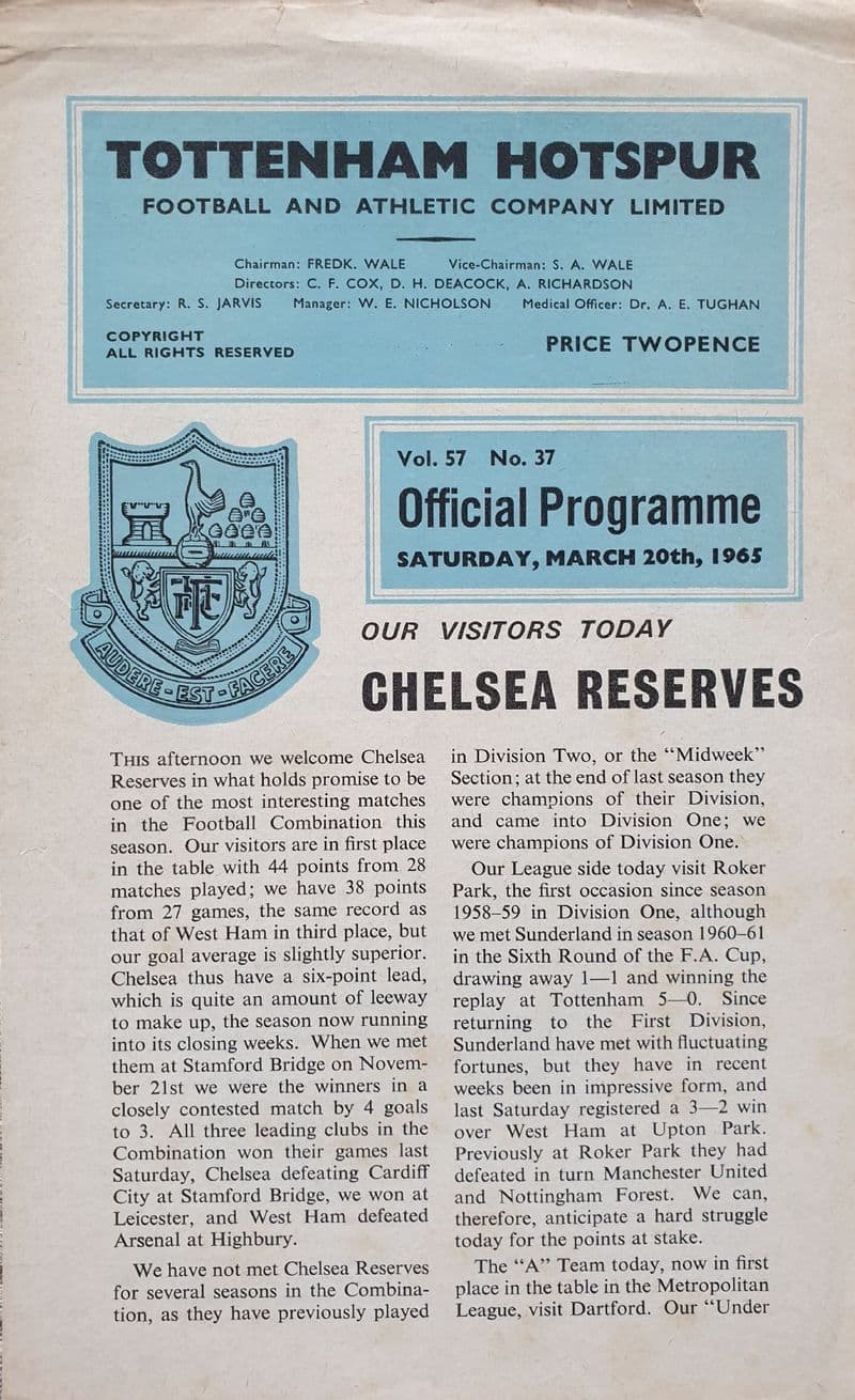 Tottenham v Chelsea, Combination (1965, Mar 20th)