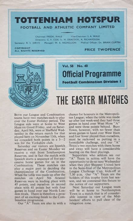 Tottenham v Ipswich / Southampton, Combination (1966, Apr)