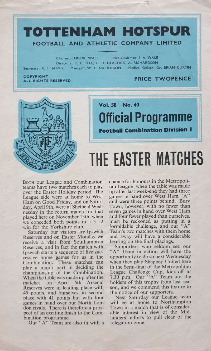 Tottenham v Ipswich / Southampton, Combination (1966, Apr)