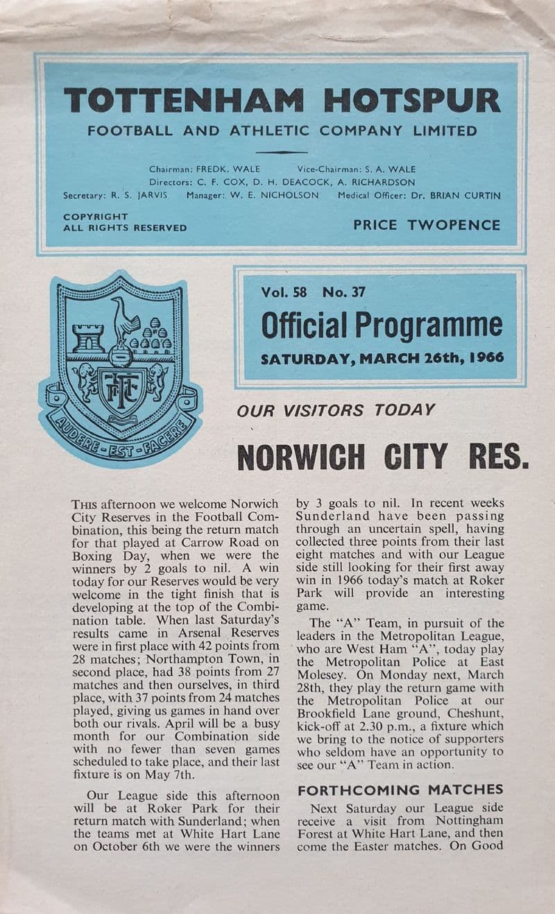 Tottenham v Norwich, Combination (1966, Mar 26th)
