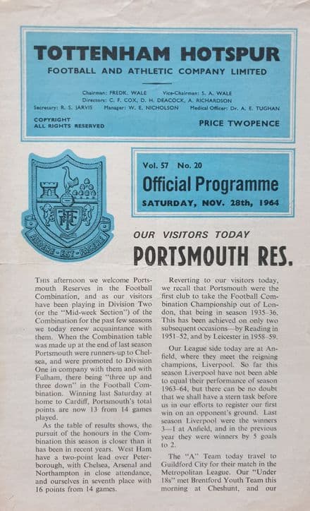 Tottenham v Portsmouth, Combination (1964, Nov 28th)