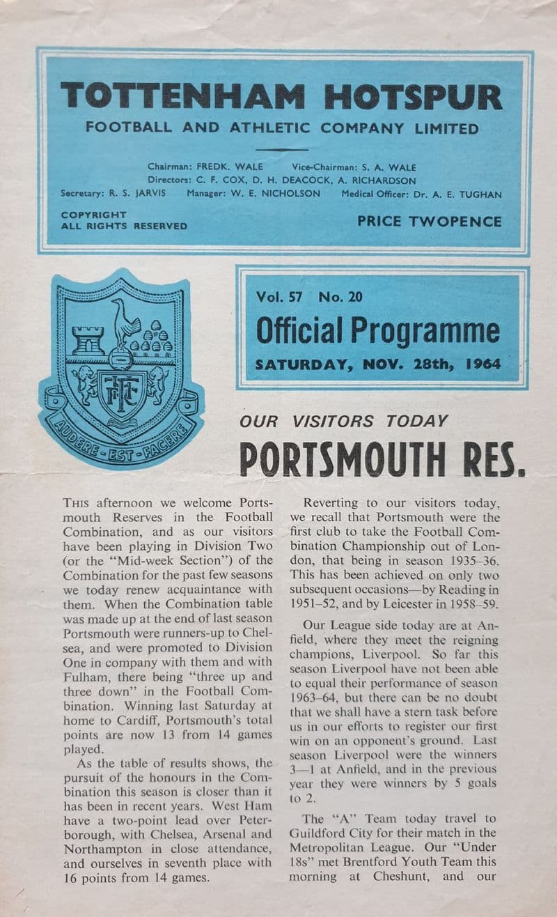 Tottenham v Portsmouth, Combination (1964, Nov 28th)
