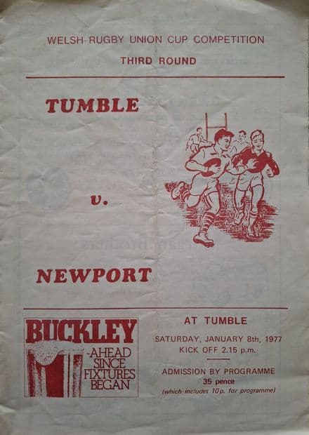 Tumble v Newport, Welsh Cup (1977, Jan 8th)