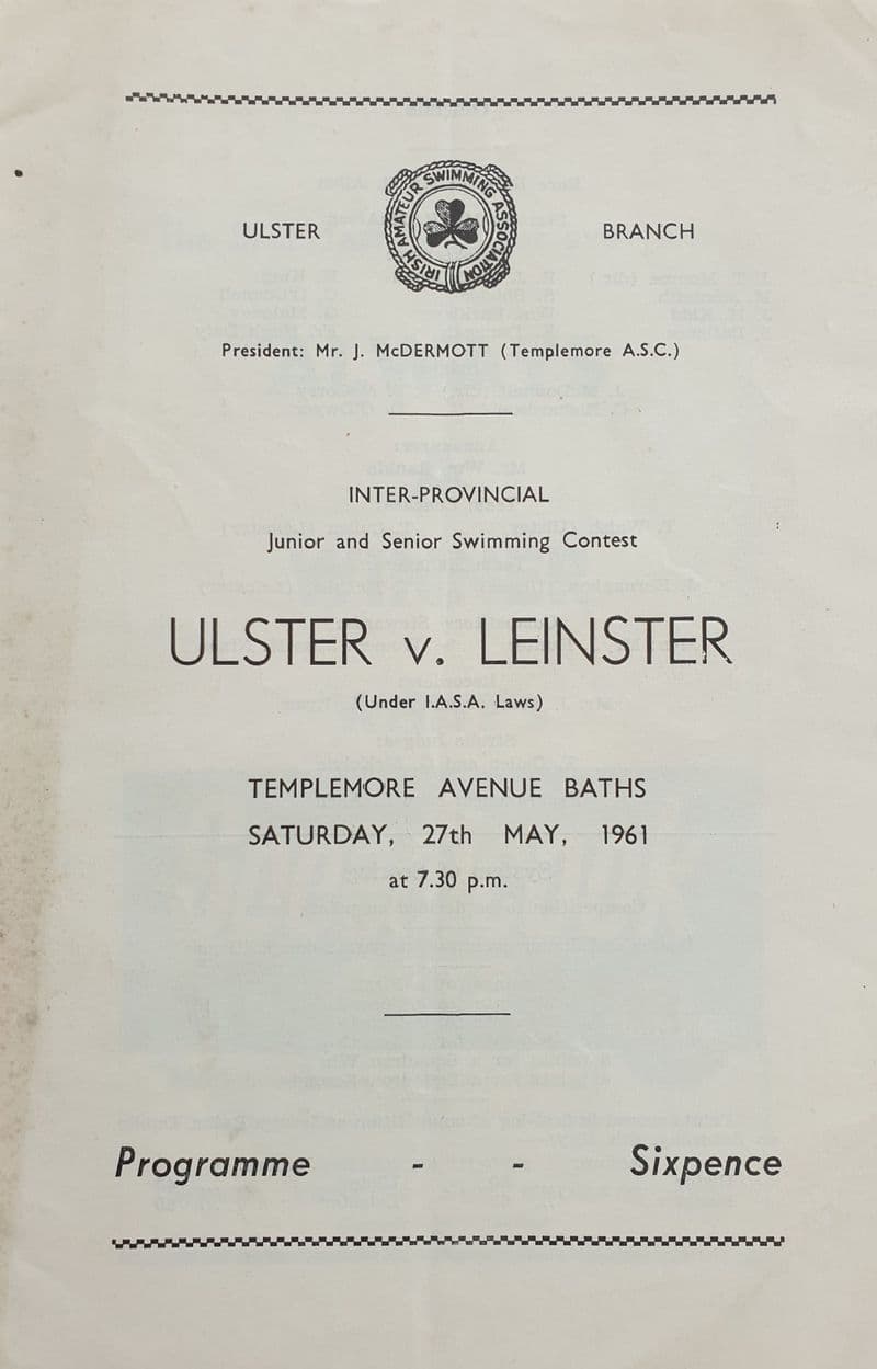 Ulster v Leinster Swimming (1961, May 27th)