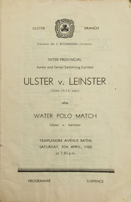 Ulster v Leinster Swimming & Water Polo (1960, Apr 30th)