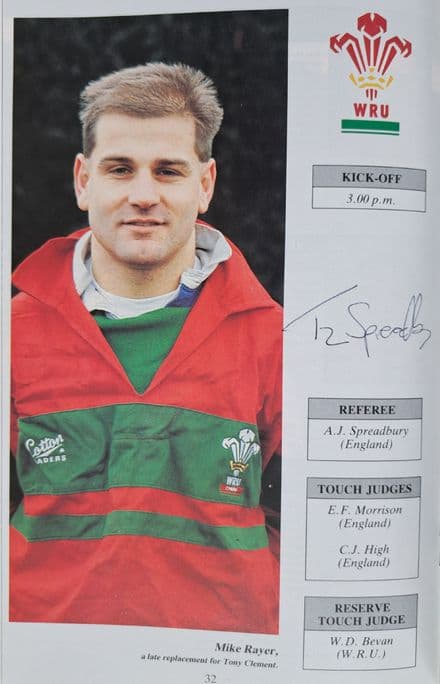 Wales v Australia (1992, 21st Nov) SIGNED