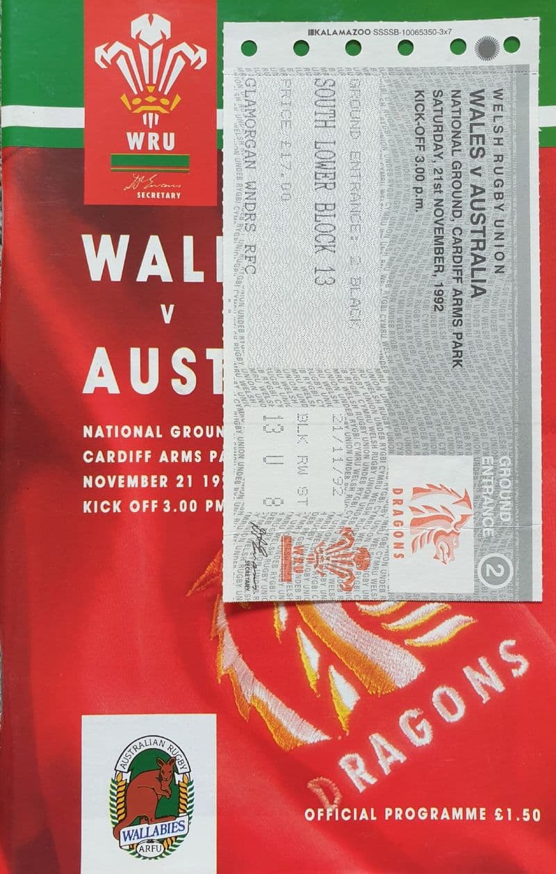 Wales v Australia (1992, 21st Nov) & Ticket