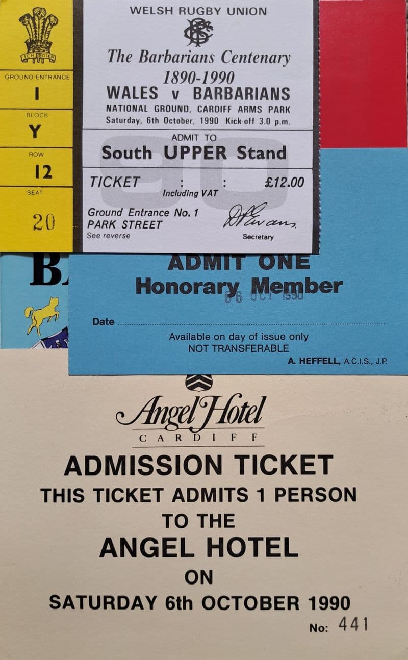 Wales v Barbarians (1990, 6th Oct) plus Ticket & Hospitality
