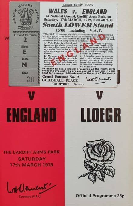 Wales v England (1979, 17th Mar) plus Ticket