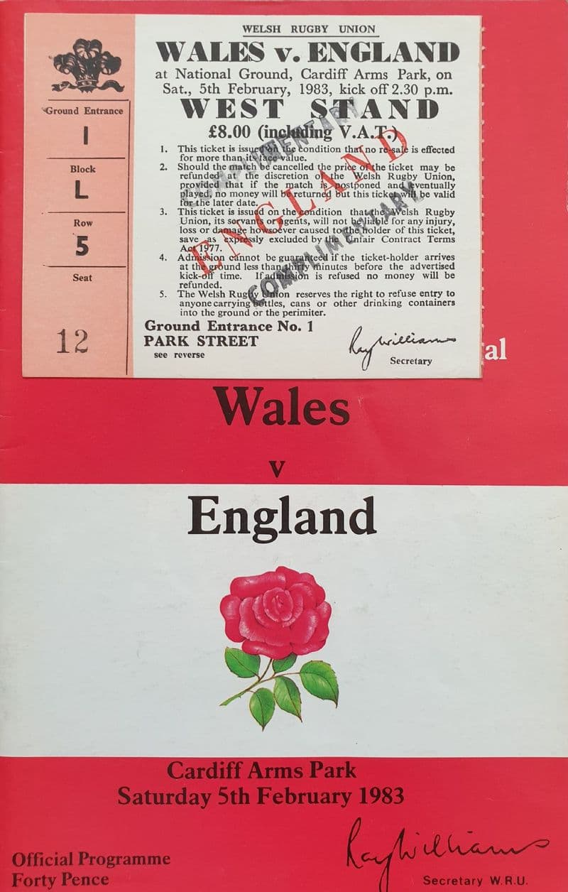 Wales v England (1983, 5th Feb) plus Ticket