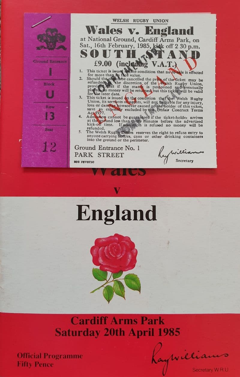 Wales v England (1985, Apr 20th) plus Ticket