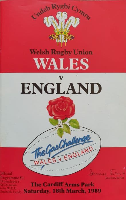 Wales v England (1989, Mar 18th) plus Ticket