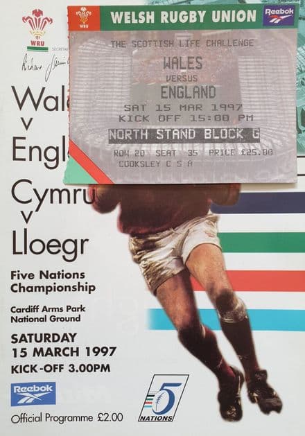 Wales v England (1997, 15th Mar) plus Ticket