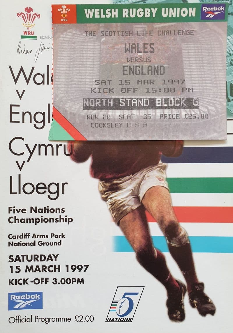 Wales v England (1997, 15th Mar) plus Ticket