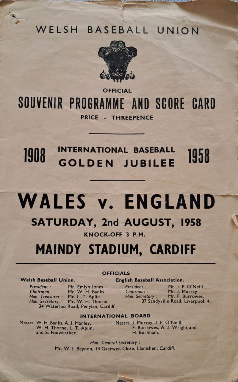 Wales v England Baseball (1958, Aug 2nd)