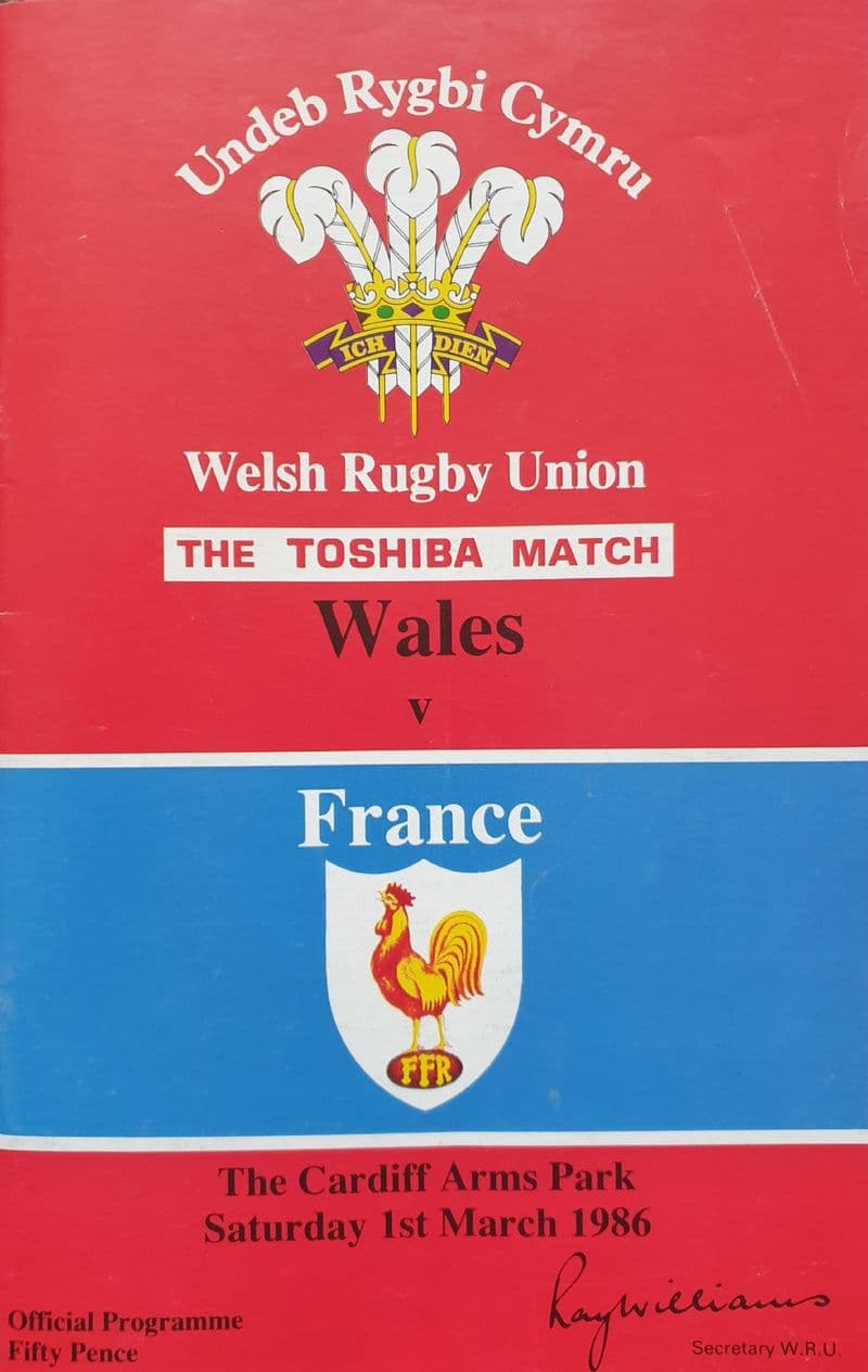 Wales v France (1986, 1st Mar) plus Ticket