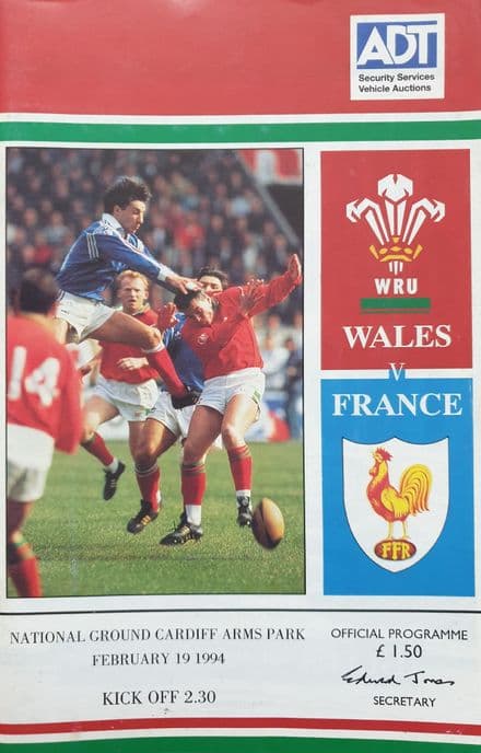 Wales v France (1994, 19th Feb) plus Ticket