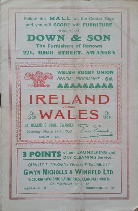 Wales v Ireland (1953, Mar 14th) Fair Copy