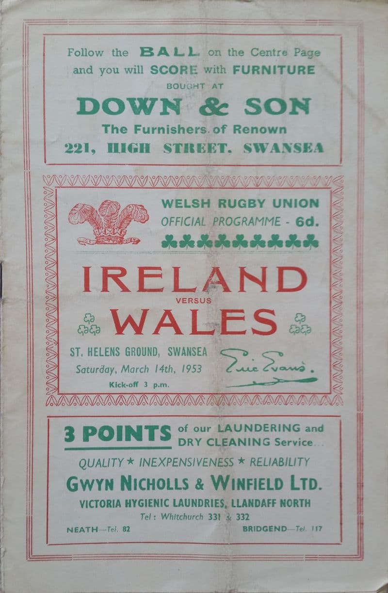 Wales v Ireland (1953, Mar 14th) Fair Copy