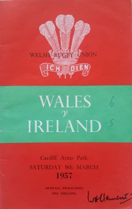 Wales v Ireland (1957, 9th Mar) Mainly Good Copy