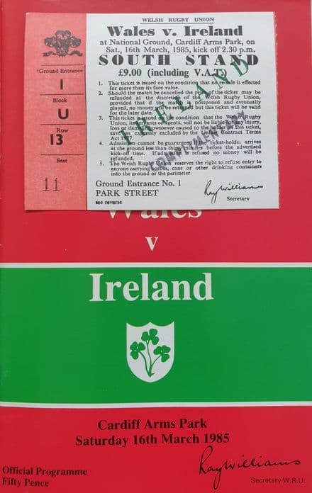 Wales v Ireland (1985, Mar 16th) & Ticket