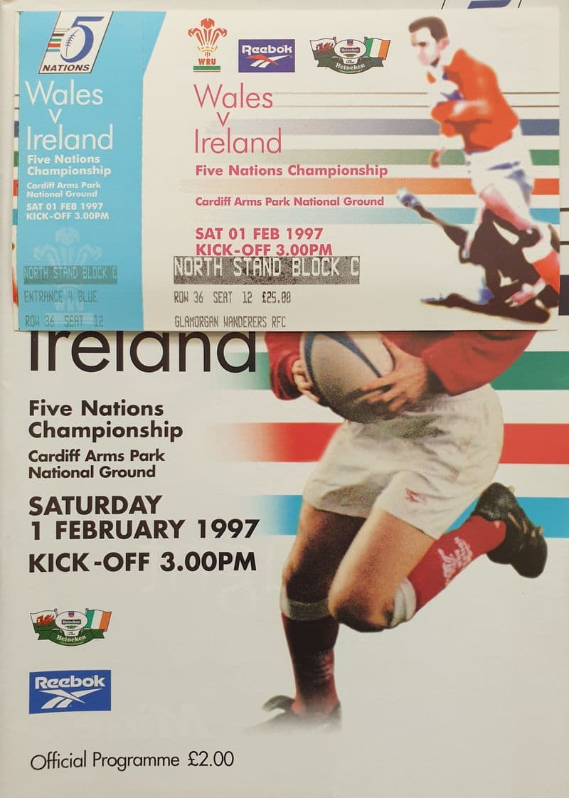 Wales v Ireland Programme (1997, 1st Feb) & Ticket