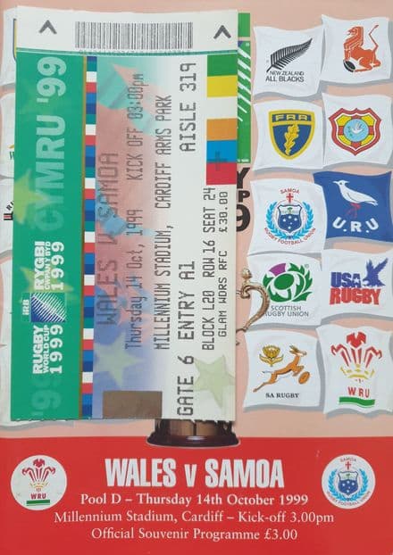 Wales v Samoa (1999, Oct 14th) RWC Pool D plus Ticket