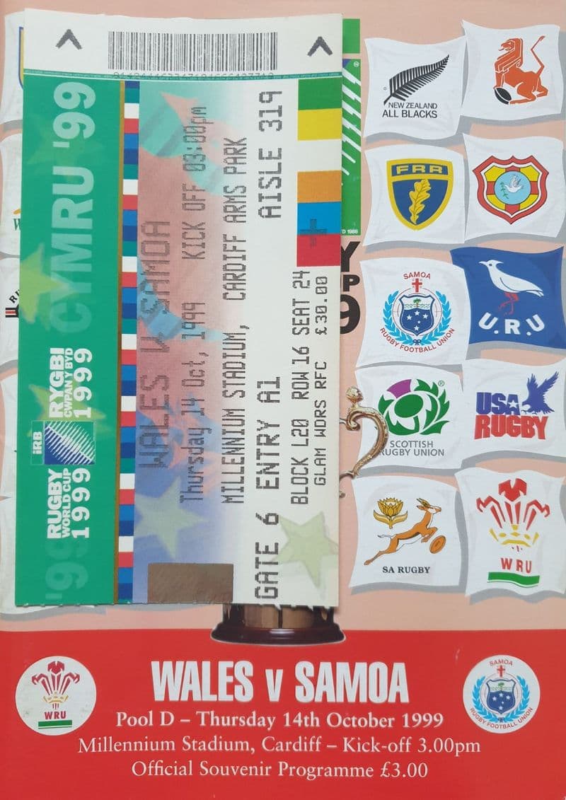 Wales v Samoa (1999, Oct 14th) RWC Pool D plus Ticket