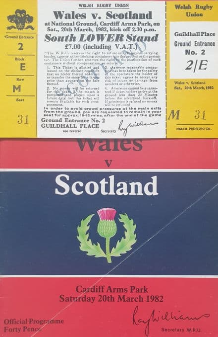 Wales v Scotland (1982, 20th Mar) plus ticket