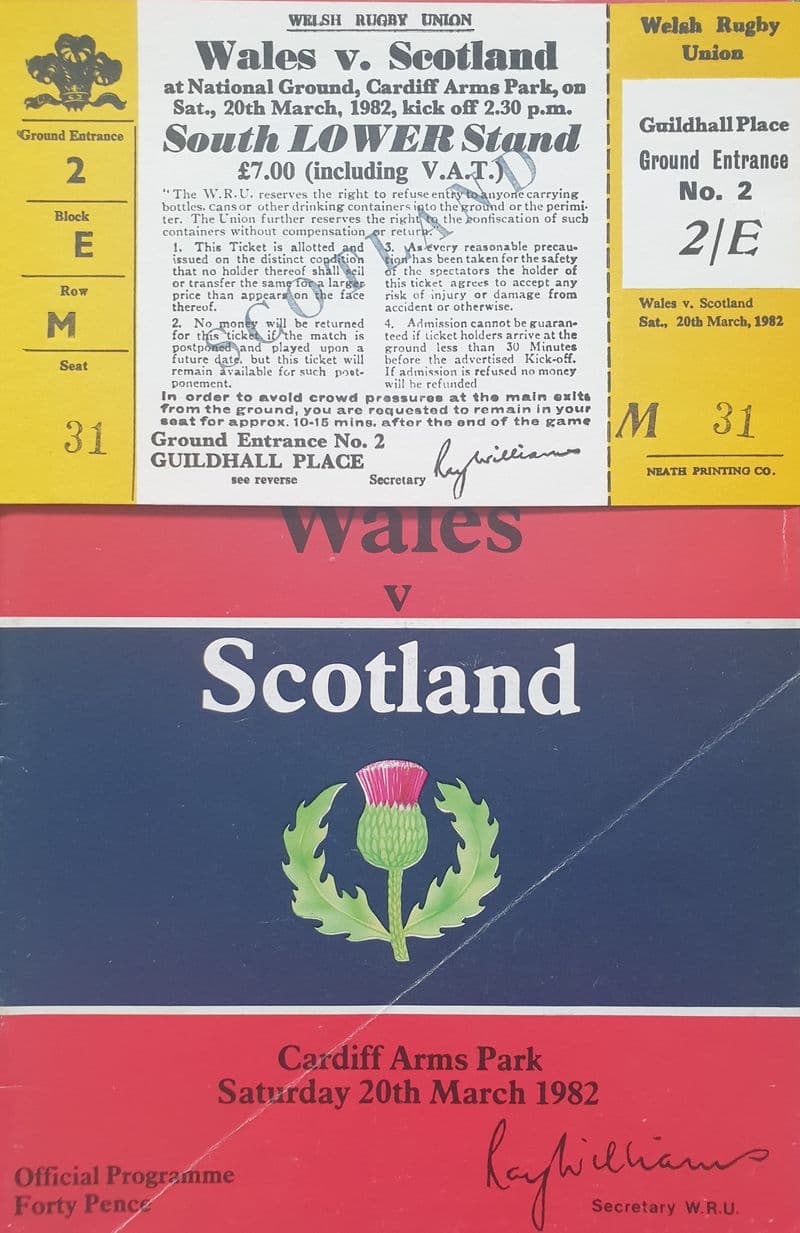 Wales v Scotland (1982, 20th Mar) plus ticket