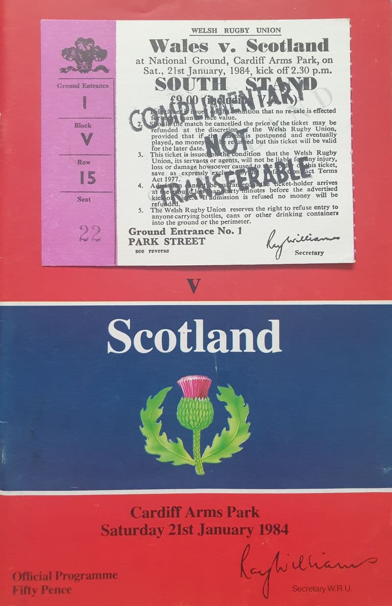 Wales v Scotland (1984, 21st Jan) plus ticket