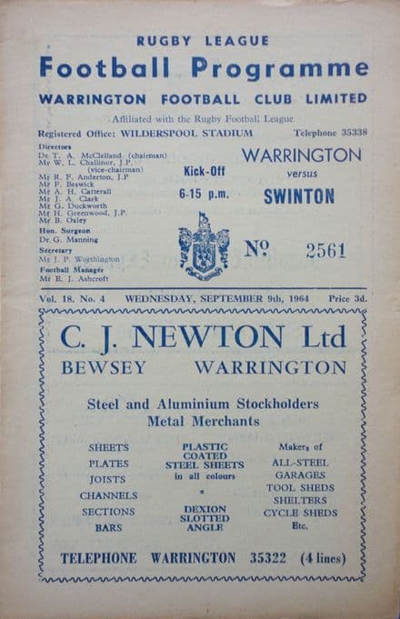 Warrington v Swinton (1964, September 9th)